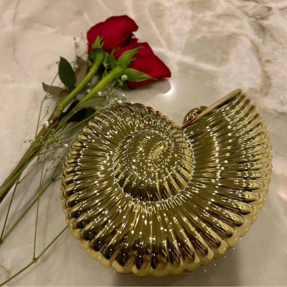 ✨✨GOLD SEASHELL Nautilus Spiral Clutch with Chain ✨✨New